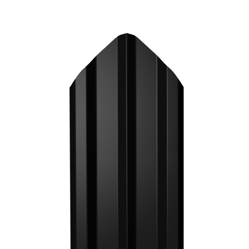 Металлический штакетник Гладкий полиэстер RAL 9005 (Глубокий черный) 1800*100*0,4 односторонний Фигурный