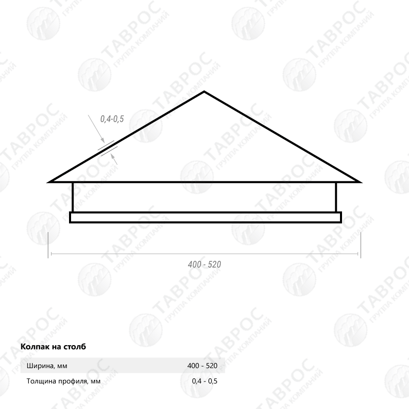 Колпак на столб Гладкий полиэстер RAL 1015 Светлая слоновая кость 520520 1248₽